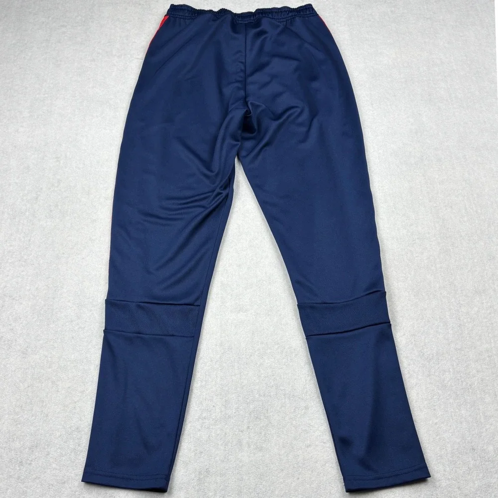 Adidas Mens Small Navy Blue Red Textured Side Stripe Soccer Track Pants FM0894